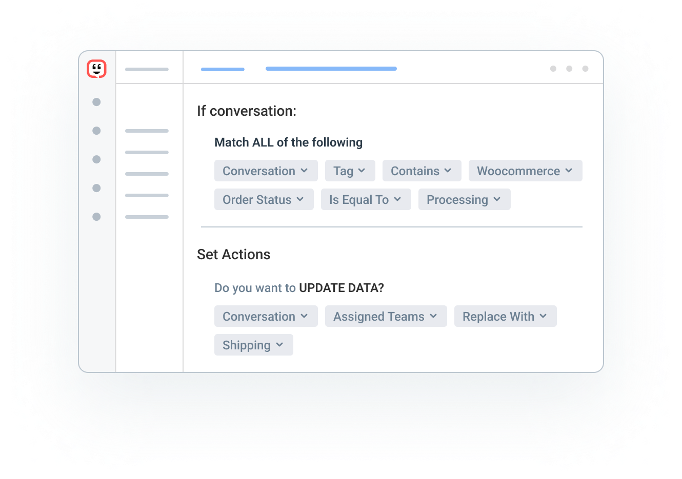 Illustration of a Kustomer WooCommerce automation to reassign tickets based on order status
